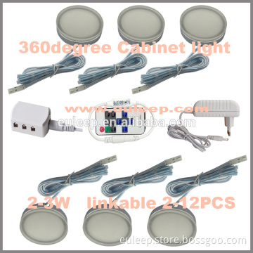 Set of 3-6pcs, 2W LED Puck Lights, LED Under Cabinet Lighting Kit with UL-listed Power Adapter for Closet/Kitchen Cabinet